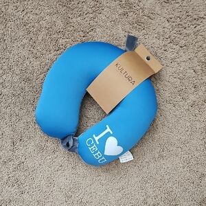 Blue U-Shaped Travel Neck Pillow with Carry Strap